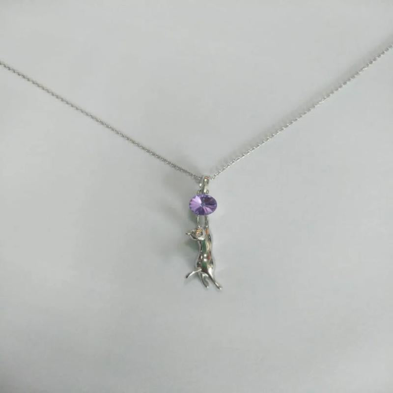 S925 Sterling Silver Sexy Cat Crystal Pendant Necklace