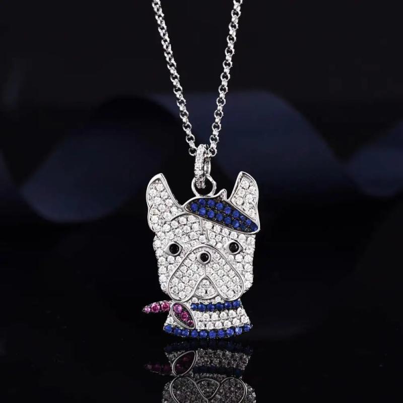 925 Silver Dog Pendant Chain Necklace Crystal Dog Necklace Girl Lady Gift