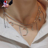 European Fine Moon Star Zircon 18KT Necklace