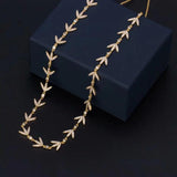 925 Silver Crystal Bay Leaf Necklace Chain for Ladies