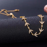 925 Silver Crystal Bay Leaf Necklace Chain for Ladies