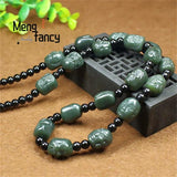 Hetian Green Jade 18 Luohan Necklace Buddha Head Pendant Amulet