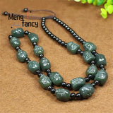 Hetian Green Jade 18 Luohan Necklace Buddha Head Pendant Amulet