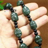 Hetian Green Jade 18 Luohan Necklace Buddha Head Pendant Amulet