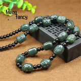 Hetian Green Jade 18 Luohan Necklace Buddha Head Pendant Amulet