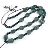 Hetian Green Jade 18 Luohan Necklace Buddha Head Pendant Amulet