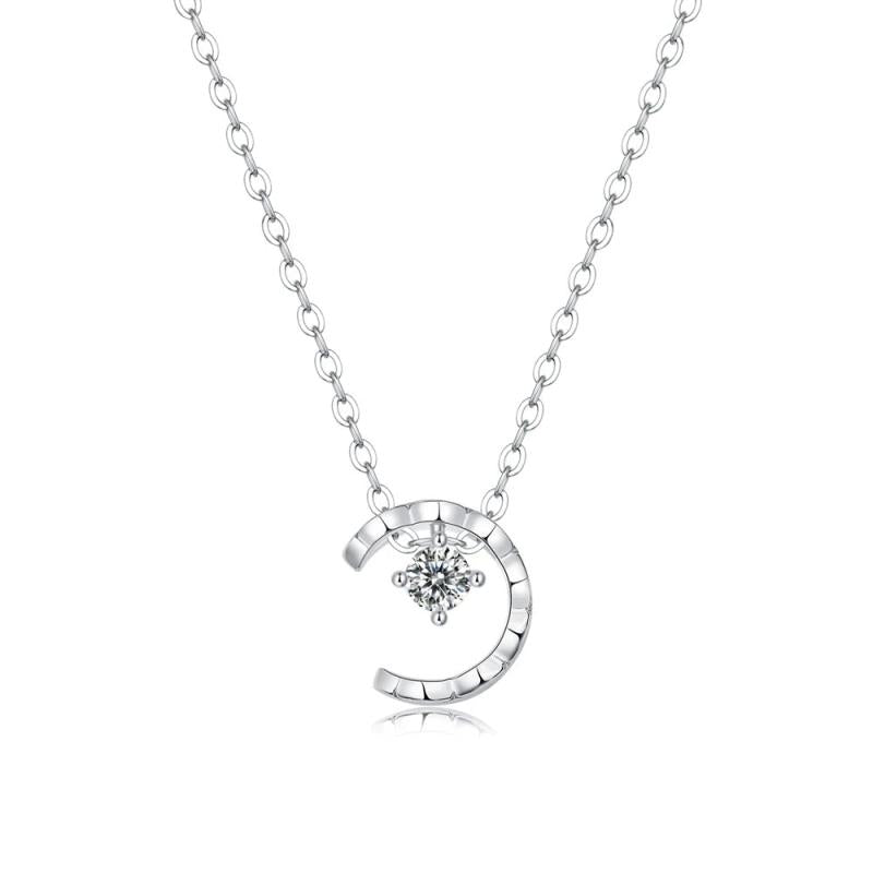 D Moissanite Diamond Gemstone Moon Pendant Necklace