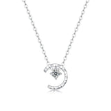 D Moissanite Diamond Gemstone Moon Pendant Necklace
