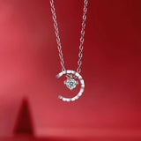 D Moissanite Diamond Gemstone Moon Pendant Necklace