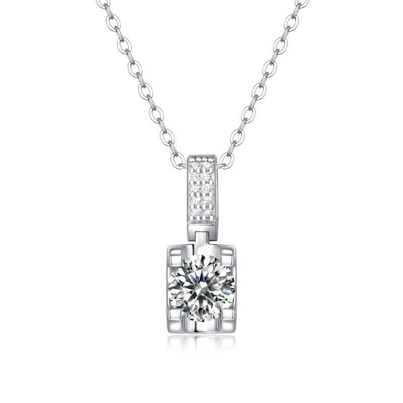 1CT Round D Moissanite Diamond Sterling Silver Pendant Necklace