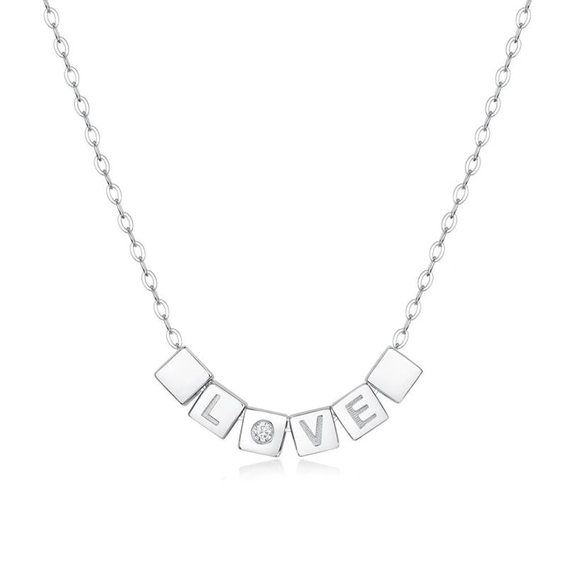 D Moissanite Diamond 925 Silver LOVE Pendant Necklace