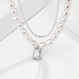 Vintage Double Layer Pearl Necklace Sterling Silver 925 Zircon Pendant