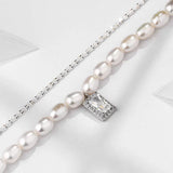 Vintage Double Layer Pearl Necklace Sterling Silver 925 Zircon Pendant