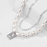 Vintage Double Layer Pearl Necklace Sterling Silver 925 Zircon Pendant