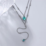 S925 Silver Necklace Green Diamond Pendant Double Layer Necklace