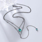 S925 Silver Necklace Green Diamond Pendant Double Layer Necklace