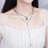 S925 Silver Necklace Green Diamond Pendant Double Layer Necklace