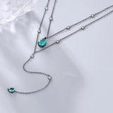 S925 Silver Necklace Green Diamond Pendant Double Layer Necklace