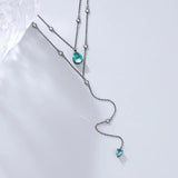 S925 Silver Necklace Green Diamond Pendant Double Layer Necklace