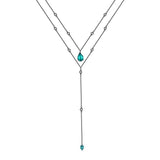 S925 Silver Necklace Green Diamond Pendant Double Layer Necklace