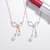 Bow Pendant S925 Silver Tassel Pearl Necklace Women's Collarbone Chain