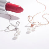 Bow Pendant S925 Silver Tassel Pearl Necklace Women's Collarbone Chain
