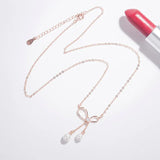 Bow Pendant S925 Silver Tassel Pearl Necklace Women's Collarbone Chain