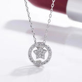 925 Silver Star Necklace with Diamonds Circle Pendant