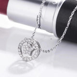 925 Silver Star Necklace with Diamonds Circle Pendant