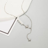 S925 Silver Star Necklace Women's Pearl Diamond Clavicle Chain Jewelry