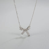 S925 Sterling Silver Bow Necklace - Elegant Gift for Her