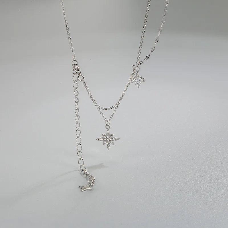 S925 Silver Double Layer Star Diamond Necklace Birthday Jewelry