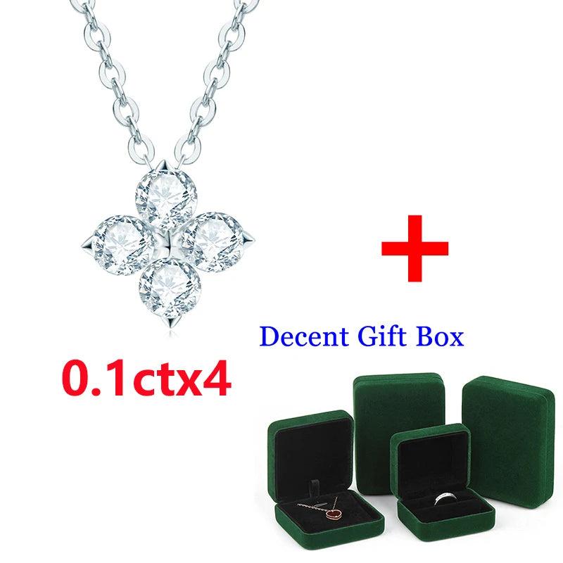 925 Silver Moissanite Pendant Necklace Vintage Clover Choker