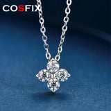 925 Silver Moissanite Pendant Necklace Vintage Clover Choker