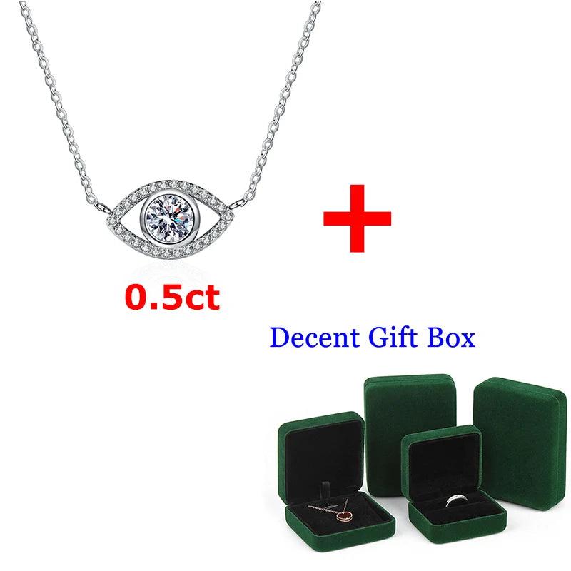 0.5ct Moissanite Evil Eye Pendant Necklace Sterling Silver