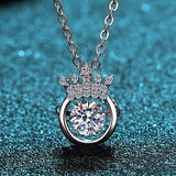 14K Moissanite Necklace Silver Crown Pendent Women Wedding Jewelry