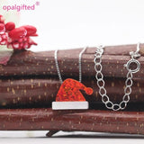 Synthetic Opal red Christmas hat Pendant Necklace with Pearl