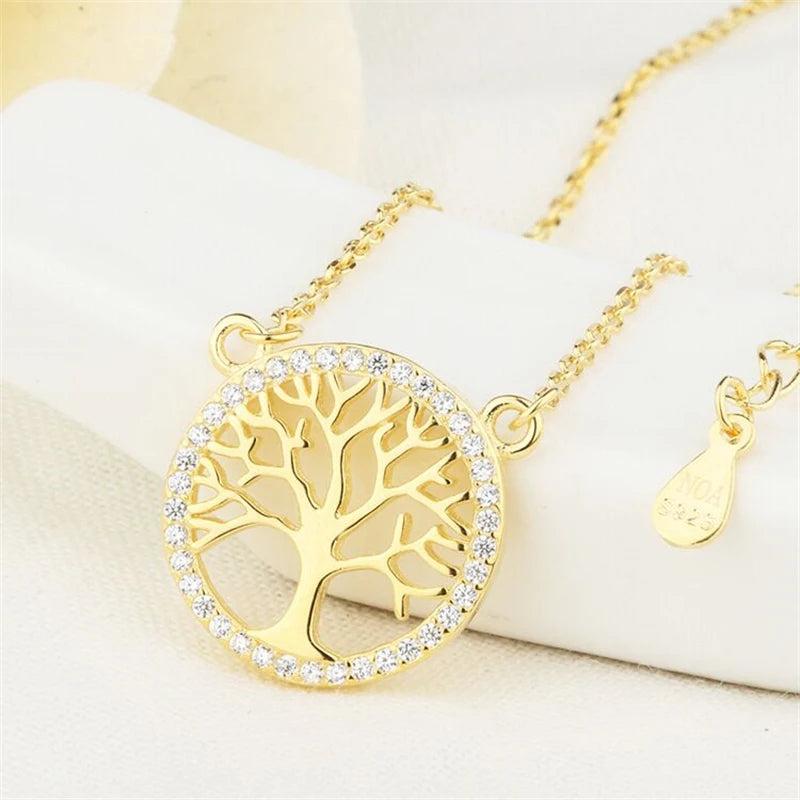 925 Sterling Silver Zircon Pendant Life Tree Crystal Necklace