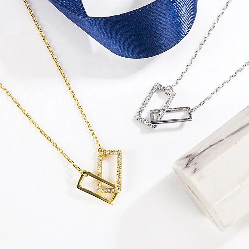 Double Ring Cross Necklace with Diamond Accent