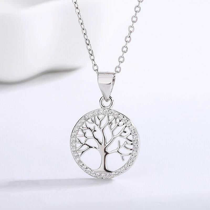 Sterling Silver 925 Tree of Life Necklace Earring Set