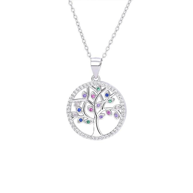 Sterling Silver S925 Life Tree Necklace Diamond Pendant