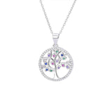 Sterling Silver S925 Life Tree Necklace Diamond Pendant