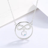 925 Silver Necklace with Zircon, Round Pendant for Women