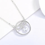 925 Silver Necklace with Zircon, Round Pendant for Women