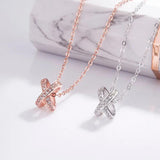 Sterling Silver S925 Girl Micro Diamond Cross Collar Necklace