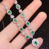 Women's Emerald Tourmaline Pendant Necklace Diamond Jewelry