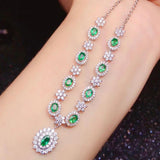 Women's Emerald Tourmaline Pendant Necklace Diamond Jewelry