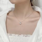 925 Silver Necklace Beating Heart Square Pendant Delicate Collar Neckchain