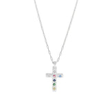 S925 Sterling Silver Cross Necklace with Pink Purple Zircon