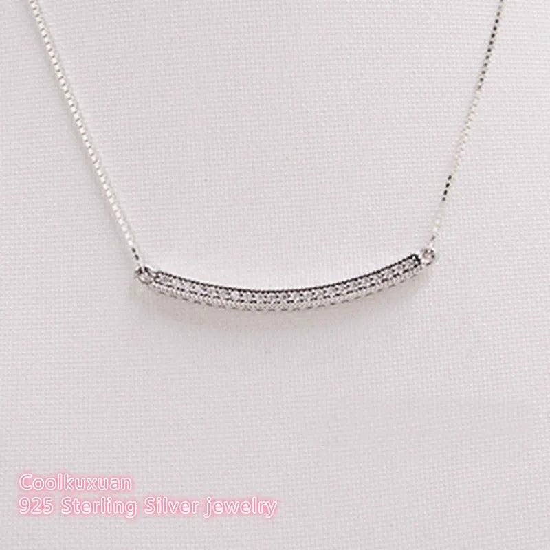 Autumn 925 Silver Hearts of Bar Necklace, Clear CZ Jewelry
